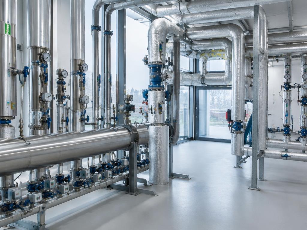 Rohrsysteme und Armaturen in einer Technikzentrale